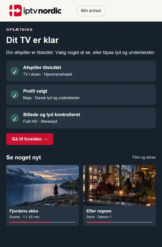 Eksempel på en afsluttet opsætning med enhedsstatus i iptv nordics app