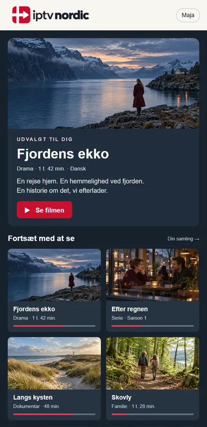 iptv nordics app på en mobil med fiktive film og serier